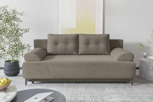 99rooms Fiora Sofa Cordstoff POSO Cappuccino | Bettkasten, Schlaffunktion