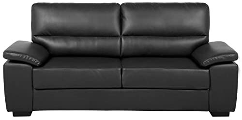 Beliani Klassisches Sofa 3-Sitzer Dicke Armlehnen Kunstleder schwarz Vogar
