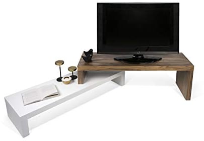 Symbiosis Cliff Mobile TV Allungabile, Noce e Bianco, 125/235x38x20/40 cm
