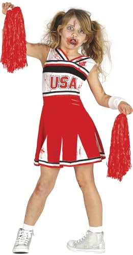 FIESTAS GUIRCA Go USA Zombie Cheerleader Girls Fancy Dress Costume - Bloody Red & White High School Cheerleader Uniform - Halloween Girls Costumes