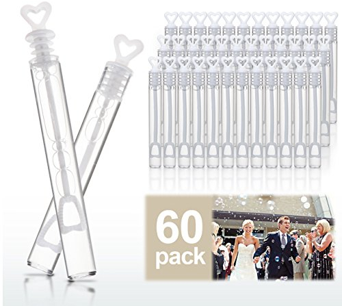 ABSOFINE 60x Seifenblasen Hochzeit Gastgeschenke gefüllt Wedding Bubbles für Hochzeiten Herzgläschen Set mit Herzgeriff für perfekte Hochzeitsfotos Geburtstag Feier