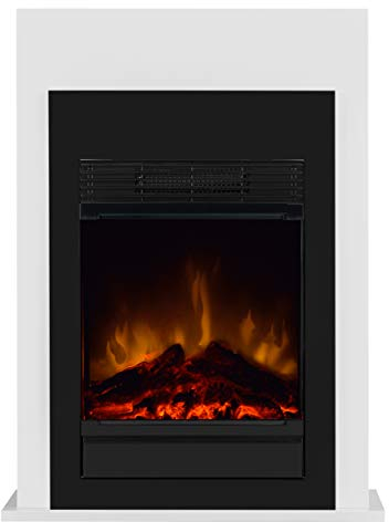 Dimplex Bellini Black Cheminée Électrique – Effet Optiflame, autoportante, Finition Blanche laquée, bûches réalistes, éclairage LED, Chauffage réglable 2kW, Thermostat et télécommande.