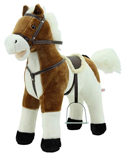 Sweety Toys 12657 Stehpferd Plüsch Weiss ” My Little Pony” mit Funktion Sound Pferde Galopp und Gewieher, Sattel und Steigbügel, Braun Beige