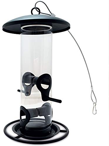 zooprinz Premium XL Vogelfutterspender mit stabilen Sitzstangen und Schutzdach für Wildvögel – witterungsbeständig und langlebig – Dank des Stahlseils schnell aufgehängt