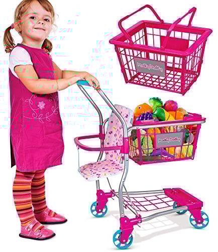 Molly Dolly 2 in 1 Kids Trolley & Basket Playset - Toy Shopping Cart