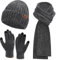 Damen Winter Warm Beanie Mütze Lang Schal und Touchscreen Handschuhe Set, Cord Mützen Strickmütze Schlauchschal Winterhandschuhe, Dunkelgrau