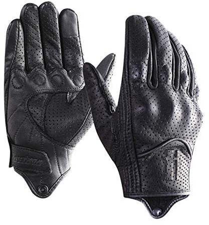 Harssidanzar Guantes de Moto con Pantalla táctil de Piel de Cabra de Dedo Completo para Hombre,actualización Perforada GM028EU3,Negro, Talla M