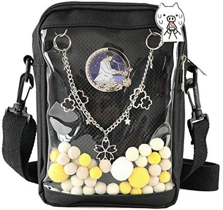 Vensivy Ita Bag DIY Transparente Crossbody Anime Pins Tasche Schulter Messenger Itabag Comic Anime Satchels, Schwarz, One Size, Umhängetasche