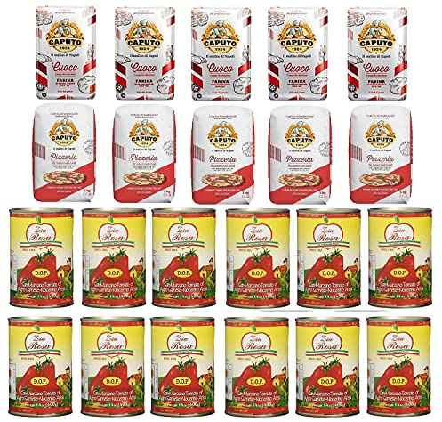 Testpaket Caputo Pizzeria Pizzamehl Mehl ( 5 x 1Kg ) + Caputo Cuoco Pizzamehl Mehl ( 5 x 1Kg ) + Zia Rosa DOP Pomodoro San Marzano Tomate aus Kampanien Dose von 400g 12x 400g