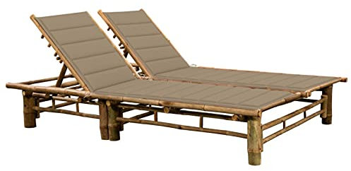 Tidyard Sonnenliege 2-Personen mit Auflagen Gartenliege Doppelliege Liege Gartenmöbel Relaxliege Liegestuhl Strandliege Freizeitliege Bambus