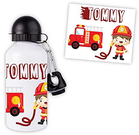 Gourde ou bouteille enfant - Personnalisable avec prénom - 500mL (Pompier)