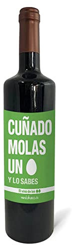 Regalo original. Botella de vino tinto Cuñado molas un huevo. 75cl.