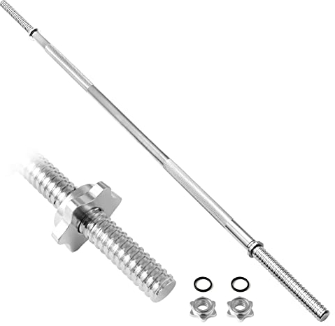 KK Chrome Barbell Bar 1 inch Weights Lifting Bar With Spin Lock Strength Training For Women And Men Home Gym Exercise Workout.