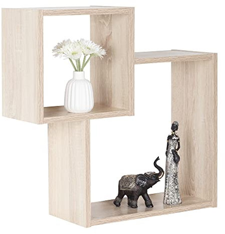 RICOO Wandregal 58 x 58 x 20 Braun Sonoma Eiche, Spanplatte aus Holz, Würfel Hängereral WM024-ES, Regal Wand, Bücherregal Bilderregal Küchenregal Wandboard Würfelregal Schweberegal