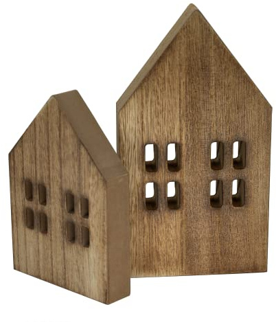House Shaped Wooden Sign Block Farmhouse Home Sign Tiered Tray Decor 2 Pack (Brown)