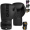 EVO Fitness Guanti da boxe neri opachi MMA Muay Thai arti marziali Kick Boxing Sparring allenamento combattimento uomo sacco da boxe donna guanti rosa con impacchi a mano (Nero, 12 OZ)