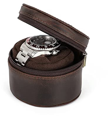 Hiram Einzelnes Uhrengehäuse Leder Zylinder Uhr Reiseetui für mechanische Uhren Tragbare Aufbewahrung Uhrenbox für Herren