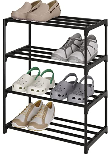 Acegozt Kleines 4-stöckiges Schuhregal, Metall-Schuhregal, einfach zu montieren, 8 bis 10 Paar Schuhe, stapelbares Schuhregal für Schrank, Eingangsbereich (SKF-4B)