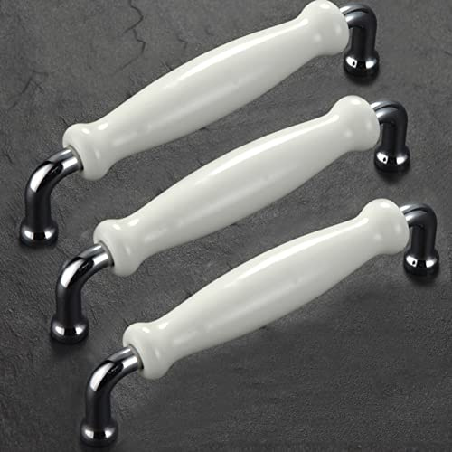 White Ceramic Handles Pulls,Ceramic Cabinet Handles Drawer Pulls,Vintage Cupboard Handles Door Bow Pull Handle for Kitchen Cabinet Drawer Closet Furniture 3 Pack (Hole Pitch,128mm)