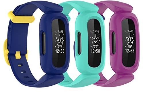 honecumi Kompatibel mit Fitbit Ace 3 Kids Armband, Ace 3 Ersatzarmband Watch Band Strap Wechselbänder für Kinder, Klassisch Buntes Verstellbares Sport Armband Uhrenarmband Zubehör,Blau/Lila/Cyan