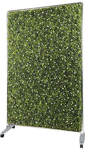 E&K H60xW40 Movable Privacy Hedge Fence Artificial Faux Grass Room Space Divider Boxwood Backdrops Stand Decor with Wheels