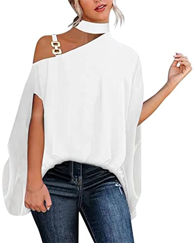 T-Shirt Damen Schulterfrei Krawatte Oberteile Blumendruck Lässige Neckholder Tops Sexy Kurzarm Casual Mode Langarm Lose Shirt Bluse Elegant Langarmshirt Jumper Frauen Sommer Herbst (White-1, M)