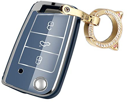 ontto Coque de clé de voiture en TPU pour VW Golf 7 TSL M2 Polo MK7 GTI R pour Skoda Octavia Combi A7 Seat Leon Flip Coque Key Holder Bag Porte-clés Accessoires de protection Gris Bleu A