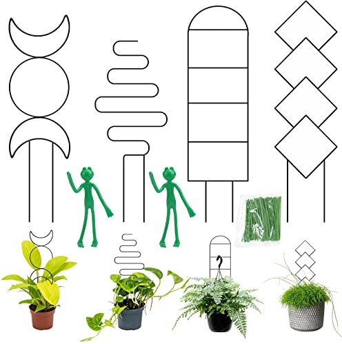 4 Stück Pflanzenstütze, 40-40.5cm Rankhilfe Zimmerpflanzen Klein Rankhilfe für Zimmerpflanzen Metall Garten Pflanzenhalter mit 100Pcs Krawatten