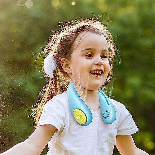 Urmaxs Portable Neck Fan for Kids 3+1 Speeds 360°Airflow, USB Rechargeable Mini Personal Fan,Wearable Bladeless Neck Fans Cooling for Girls & Boys Travel Outdoor (Blue)