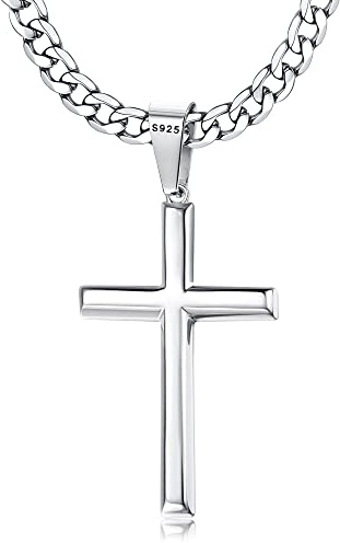 FIOROYAL 925 Sterling Silber Halskette Kreuz Kette Herren Silber Kette | mit Kreuz Anhänger mit 5MM Breit Edelstahl Kette für Damen Christentum Schmuck Herren Jungen Länge