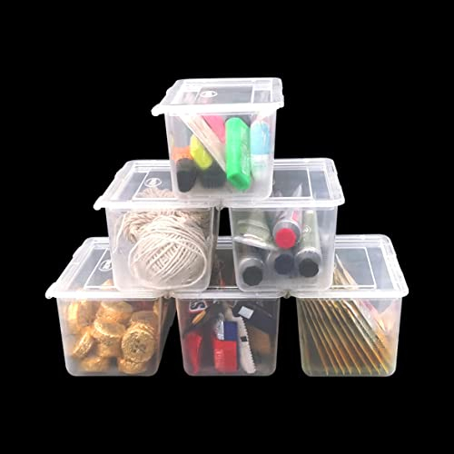 ABBAware 6 Pack Storage Boxes with Lids, Mini Storage Box, Plastic Stackable Storage Box, Clear, 16.5 x 10 x 8cm