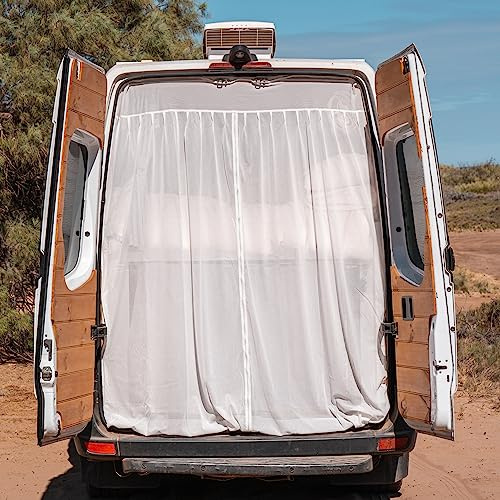 Living in a Bubble Weißer Boho-Chic Insektenschutz & Vorhänge für Standard-Dach Mercedes Benz Sprinter und Ford Transit Universalgröße Hecktür Fliegengitter Moskitonetz