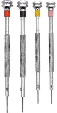 KD89 Horotec MSA01.003 - Set di 4 cacciaviti classici per orologiaio, in ottone cromato, Ø0,60, 0,80, 1,00, 1,20 mm