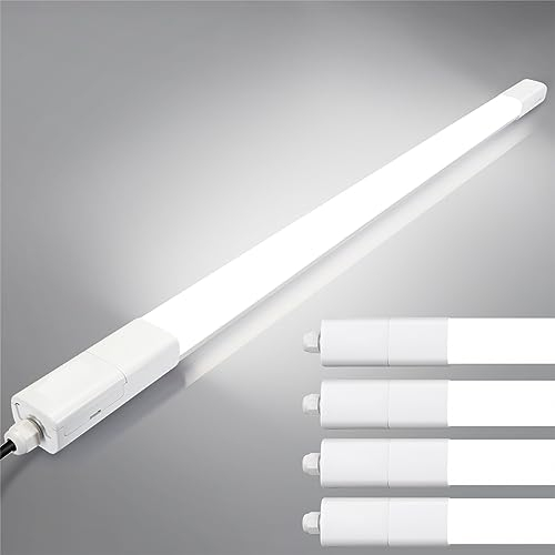 4 Stück LED Feuchtraumleuchte 150CM 60W 7000LM LED Röhre, TONFFI 4000K Neutralweiß Wannenleuchte im Reihenschaltung IP65 Wasserfest Werkstattlampe für Feuchtraum Garage Keller Warenhaus Hobbyraum Büro