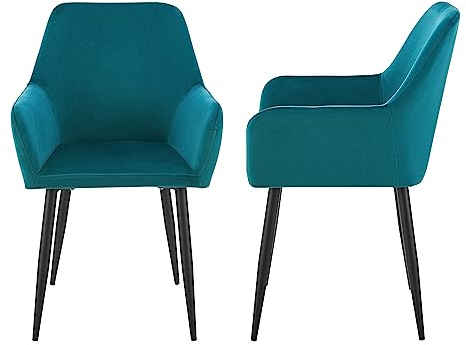[en.casa] Esszimmerstühle 2er Set Hollola Küchenstühle Samt Stuhl Essstuhl gepolstert Esszimmerstuhl Metallbeine Küchenstuhl mit Armlehnen Polsterstuhl Türkis