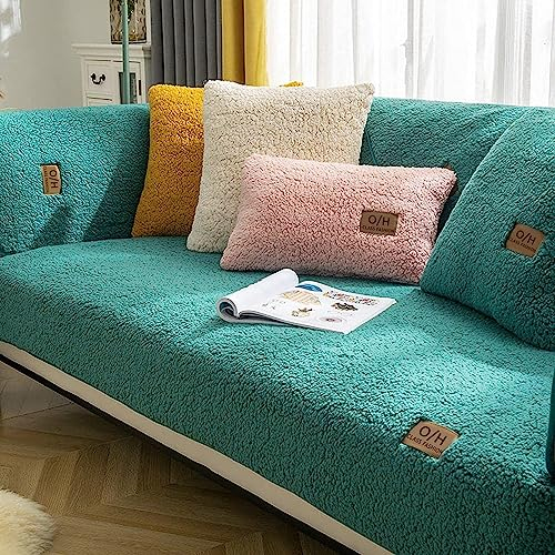 LINGKY Samt Sofabezug 1 2 3 4 Sitzer, L Form Sofaüberwurfe, Ecksofa Sofa überzug Pets Dog Couch überzug Anti-rutsch Sofaschutz, Ultra Weicher Sofaschoner (Grün,110x240cm/Rechteckig)