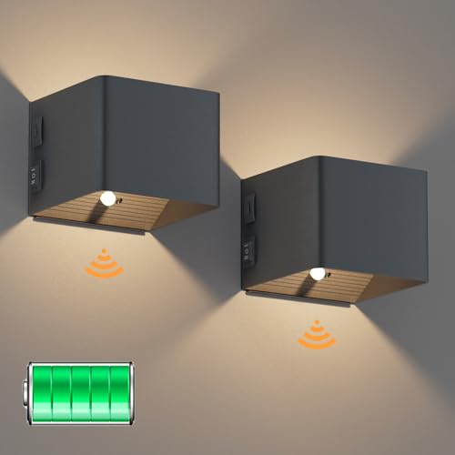 Coinmit LED Applique Murale Avec Détecteur de Mouvement, Intérieur 3000K, Batterie 5500mAh, Sans Fil Avec USB, Anthracite