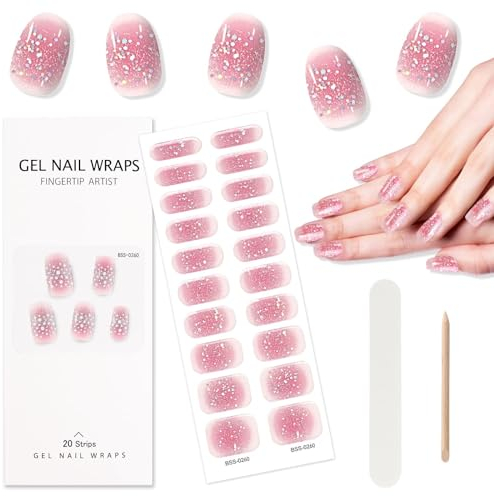 EBANKU Semi-Cured Gel Nail Strips - Long Lasting Waterproof Polish Wraps Stickers With Cuticle Stick, File, Wipes & Sealing (UV/LED Lamp Required)