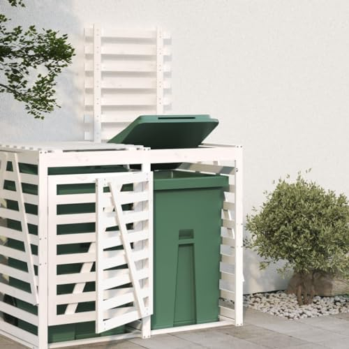 Homgoday Extension pour cache-poubelles, revêtement de poubelles, coffre de jardin, résistant aux intempéries, pour jardin, blanc, bois massif de pin