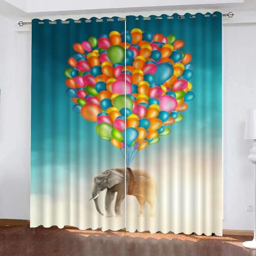 GIOVIA 3D Elefant Gardinen Abdunkelnde Lustige Elefant Kindervorhänge Vorhang mit ösen 2er Set Vorhänge Blickdicht Verdunkelungs für Kinderzimmer Schlafzimmer Wohnzimmer B 200 X H 160 cm