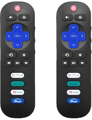 KUWSEIY 2 Pack Replacement TV Remote Controls for Roku TV, TCL/Hisense/Sharp/Philips/Onn/Element/Insignia TV,with Shortcut Buttons Netflix/Disney+/Hulu/YouTube (ONLY NOT Other Devices)