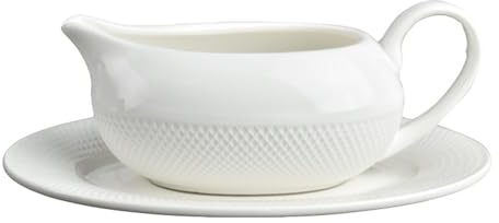 White gravy boat, oven safe ceramic up to 482°f, fine porcelain with saucer, dressing boat, microwave and freezer safe for milk sauce, rechauff