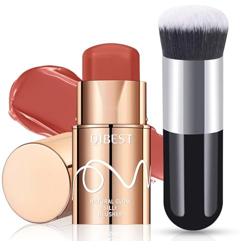 Cream Blush Stick, 3-in-1 Multi-Use Contour for Lip, Cheek, Eye, Long-lasting Waterproof Blusher With Makeup Brush, Moisturize Blush Wand, Lightweight Face Blush for Women Natural Look