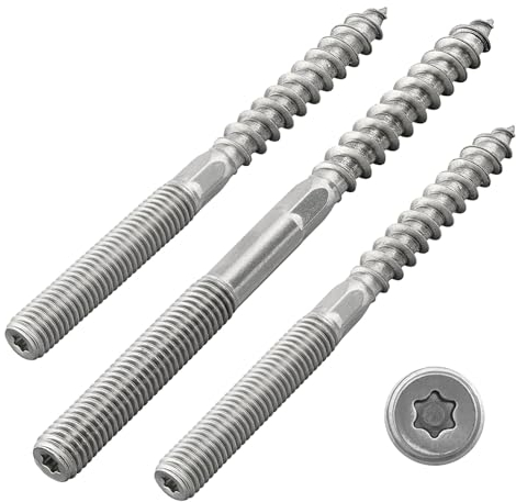 Stockschrauben mit Torx-Antrieb (TX) | mit Sechskant-Mittelteil | Edelstahl A2 / V2A | Doppelgewindeschrauben | Schraubstifte | Holzschraube (M10 x 100 mm, 1 Stück)