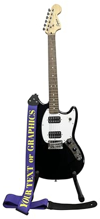 Pictogogo Personalisierter Gitarrengurt aus veganem Leder – Für E-Gitarre & Bass | Mit Wunschtext oder Grafik | Inkl. Plektrumhalter | EU-Herstellung | Geschenkidee (Lila)