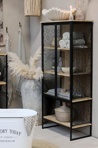 Chic Antique Vitrinenschrank Vence Industrial Blumenornamente Metall Holz Glas