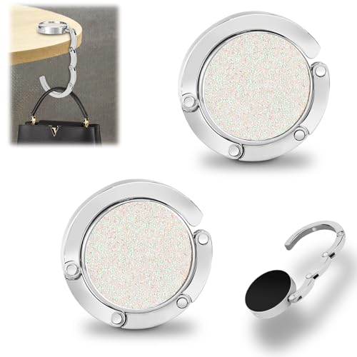 Auauraintt 2 ganci Gancio Borsa da Tavolo,gancio portaborse pieghevole antiscivolo, fino a 3 kg, per borse nella scrivania, ristorante, appendiabiti (Lampo bianco)