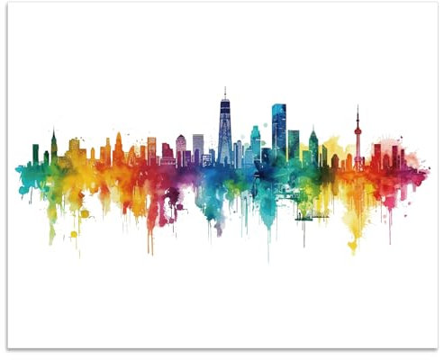 arricraft 1-Teiliges Aquarell-Skyline-Poster, Buntes, Ungerahmtes Poster Mit Stadtsilhouette, Stadtbild, Papier, Modernes Nordisches Gebäudebild Für Zuhause, Büro, Wohnung, 25.5x20.5 cm