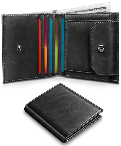 UNOSEKS Geldbörse Herren - Portmonee mit RFID Schutz, Bifold Geldbeutel Klein, Slim Wallet mit Münzfach, Kreditkartenetui für 4 Karten (Schwarz)