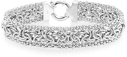 Charmsy 925 Sterling Silver Classic Byzantine Bracelet for Women | Handmade Italian Byzantine Beaded Mesh Link Chain Bracelet 7 Inches